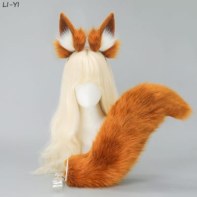 2 stuks/set Pluizige Vos Oor Staart Anime Pluche Kat Hond Oren Haarband Roze Dier Staart Pluizig Cosplay Oren Staart Spel Rolspel ear and tail