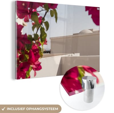 MuchoWow® Glasschilderij 150x100 cm - Schilderij acrylglas - Bloemen - Zomer - Architectuur - Foto op glas - Schilderijen