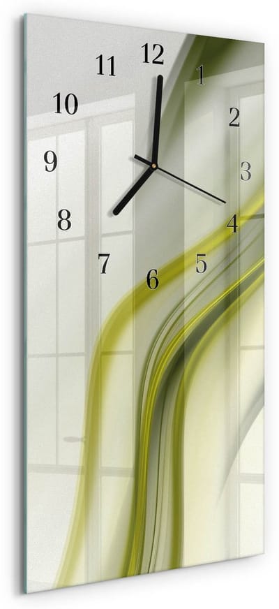 Tulup Wandklok - Abstracte lijnen Klok Glas Met Opdruk - 30x60 cm - Groente Moderne Wandklok Glas - Zwarte Handen - Rechthoekige Wandklok - Moderne Wandklok Glas - Wandklok Glas Decoratie