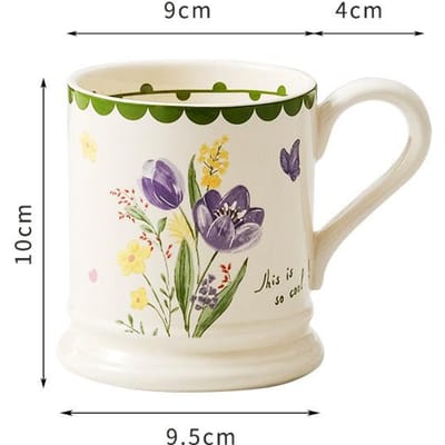 Retro Keramische Mok Hooguitziende Tulp Koppels Waterbeker Thuis Keramische Beker Kantoor Koffiekop Cadeau 301-400ml white