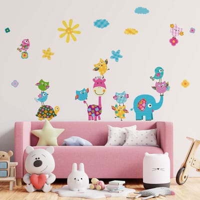 Muurstickers - Vrolijke dieren in de zon - Zelfklevende stickers - 120x80cm