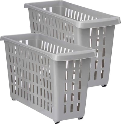 keukentrolley organizer op wieltjes - 2x - grijs - kunststof - kast organizer - 46 x 17,5 x 26 cm