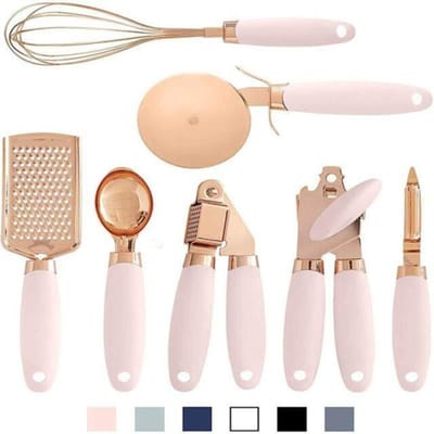 Ensemble de gadgets de cuisine pour éplucher les fruits en acier inoxydable, or Rose, ouvre-boîte, fouet, ustensiles de cuisine haut de gamme, accessoires de cuisine, 7 pièces rose