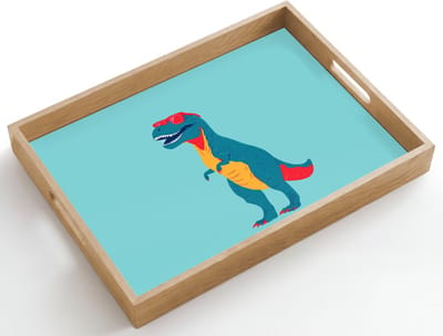 Dienblad hout 50x35 cm - Schootdienblad - Dinosaurus - Blauw - Zonnebril - Borrelplank rechthoek - Plateau dienbladen