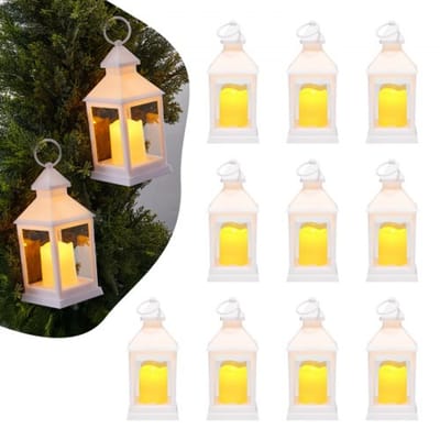 VEVOR 12-pack decoratieve kaarslantaarns, elektrische LED vlamloze kaarsen, kunststof houders met glas, wanddecoratie voor veranda's, bruiloftstafels, feesten, boerderijen, wit, 105x105x240 mm