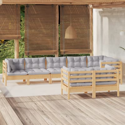 vidaXL - 8-delige - Loungeset - met - grijze - kussens - massief - grenenhout