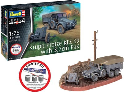 Revell Modelbouwpakket Militaire voertuigen - 73344 Krupp Protze KFZ 69 met 3,7cm Pak - Militair Voertuig - Starter Kit Plastic - 1:76 - Modelbouw