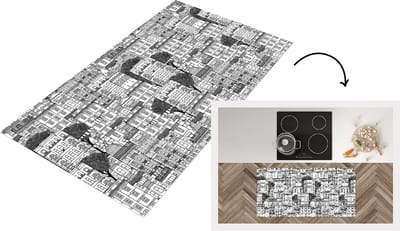 Keukenloper - Loper keuken - Patroon - Huizen - Steden - 120x60 cm - Keukenloper vinyl