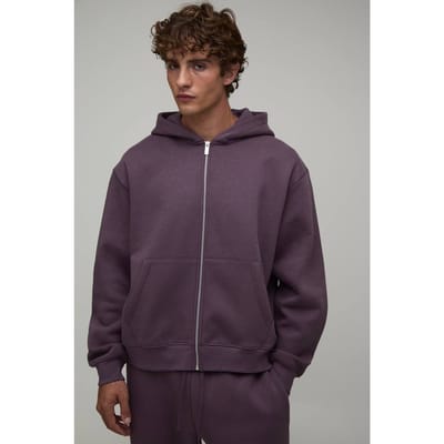 Essential Oversized Boxy Zip Through Hoodie | Mauve | Size Small