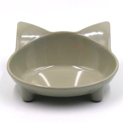 WiseGoods Premium Antislip Katten Voerbak / Waterbak - 210ML Kattenkop Vorm - Huisdier Voerbakken - Accessoires Huisdieren Grijs