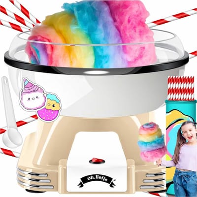 TIM® Suikerspinmachines - Suikerspin - Suikerspinmachine - Met Accessoires - Retro - Cream/Wit - 24cm x 25cm x 22cm