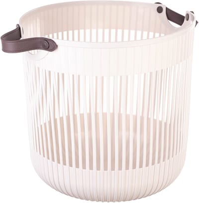 KADAX Grote opbergmand 40 x 32 cm, organizer voor woonkamer, kinderkamer, badkamer, speelgoedmand met hengsels, plastic wasmand (crème)
