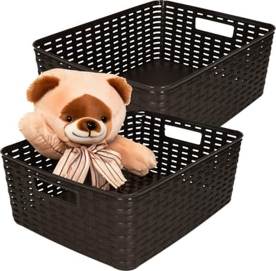 PlasticForte Opbergmand - 2x - Kastmand - rotan kunststof - donkerbruin - 12 Liter - 30 x 37 x 13 cm