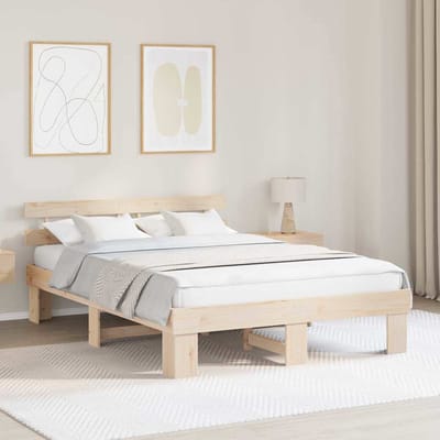 vidaXL - Bedframe - met - hoofdeinde - Naturel - 150 - x - 200 - cm - Massief - grenenhout