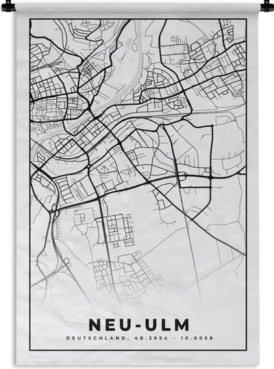Wandkleed - Wanddoek - Plattegrond - Kaart - Neu-Ulm - Stadskaart - 120x180 cm - Wandtapijt