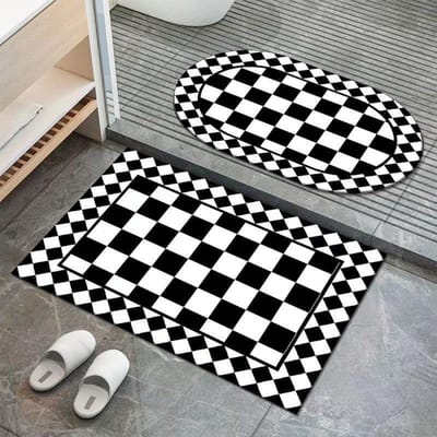Eenvoudige Wind Diatomeeënaarde Dambord Badkamervloermat Zwart-wit Ruitjes Absorberende Antislipmat Keukendeur Sneldrogende Mat 40 * 60cm