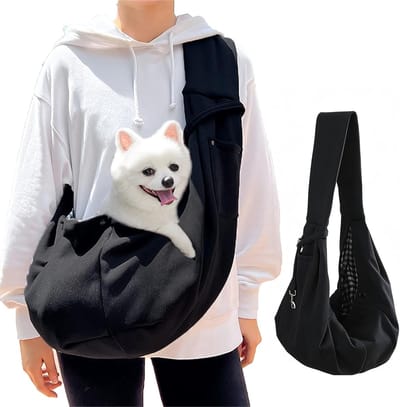 Handsfree draagtas voor huisdieren, comfortabele hondendraagtas voor kleine honden en katten tot 7,5 kg, met veiligheidsharnas en schouderband, ideaal voor onderweg