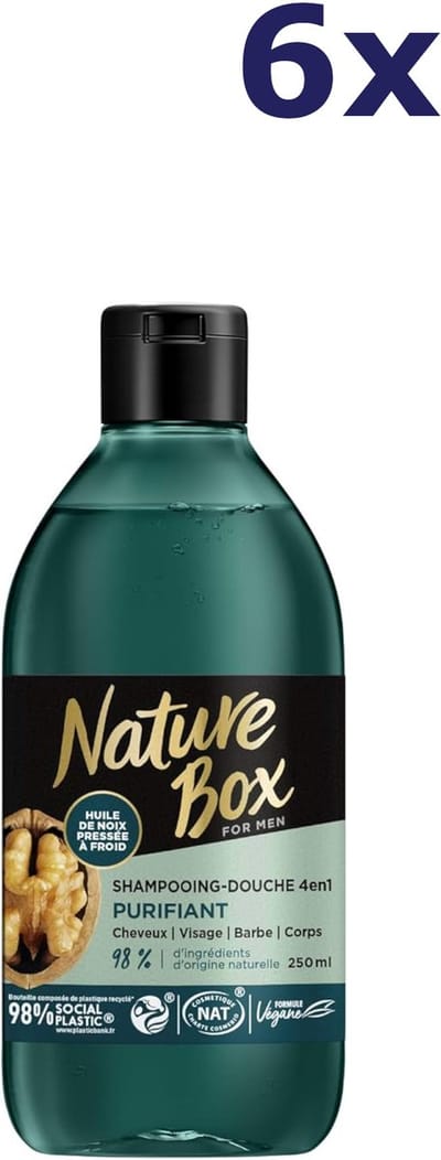 6x Nature Box - 4-in-1 reinigende douchegel en shampoo - Met notenolie 250ml