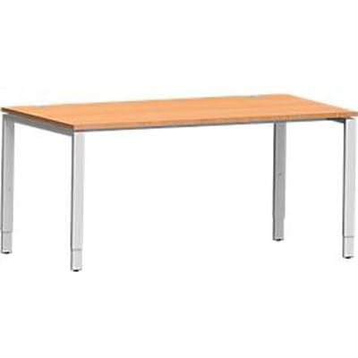 Schäfer Shop Genius bureau Modena Flex, rechthoekig, 4-poots buis, B 1600 x D 800 x H 650-850 mm, beuken/wit aluminium