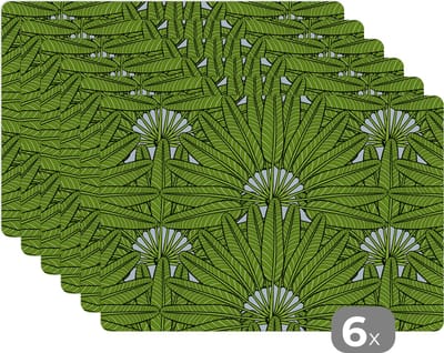 Placemat - Placemats kunststof - Palmblad - Patronen - Jungle - Tropisch - 45x30 cm - 6 stuks - Hittebestendig - Anti-Slip - Onderlegger - Afneembaar