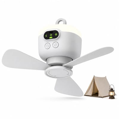 VHV - Ventilator - Kampeer Ventilator met LED-Licht - Haak - 8000mAh Draagbare Tentventilator Oplaadbaar - Stille Hangende Fan voor Tent, Camper en Buiten - 4 Snelheden - Timer - Wit