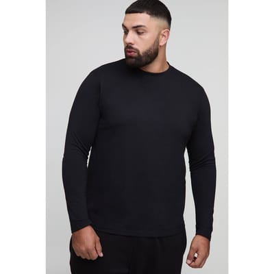 Plus Regular Fit Long Sleeve Crew Neck T-Shirt | Black | Size 2XL