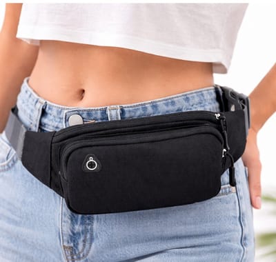 Heuptas Zwart Waterafstotend – Fanny Pack met Smartphone Vak & Koptelefoon Gaatje – Verstelbare Waistbelt 76-105 cm – Outdoor & Festival Buideltasje