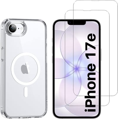iPhone 17e Hoesje backcover Shockproof siliconen Transparant met geïntegreerde magnetische cirkel en 2 stuks Screenprotector Gehard Glas