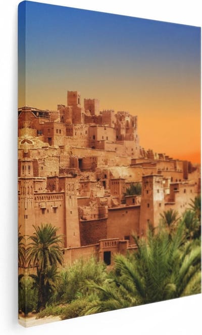 Artaza Canvas Schilderij Kasbah Ait Ben Haddou - 30x40 cm - Klein - Wanddecoratie Woonkamer - Muurdecoratie Afrika - Kamer Accessoires Skyline