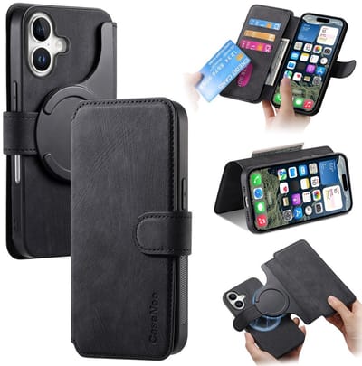CaseNeo Hoesje - Geschikt voor iPhone 16 Hoesje - CaseNeo 2-in-1 Book Case & Back Cover - MagSafe Compatible - Zwart