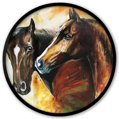 Poster in lijst Rond - Fotolijst 40x40 cm - Posters - Schilderij - Paarden - Dieren - Olieverf - Ronde posterlijst zwart - Decoratie - Wanddecoratie woonkamer - Muurdecoratie slaapkamer