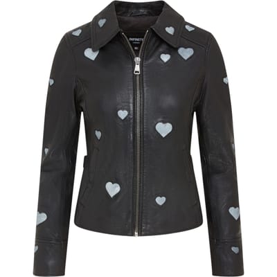 Dames zwarte leren bikerjack met hartjesmotief - Wynyard