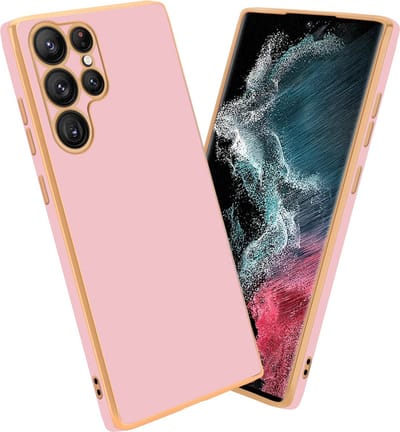 Cadorabo Hoesje geschikt voor Samsung Galaxy S22 ULTRA in Glossy Roze - Goud - Beschermhoes Case Cover van flexibel TPU-silicone en met camerabescherming