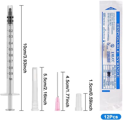 Dailygoods- Spuitset 12 stuks 1ml - Luer spuit met stompe naalden - BPA-vrij - Medisch gebruik - Kunst- en handwerkprojecten - Veilig en herbruikbaar