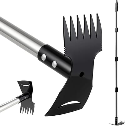 Onkruidtrekker Lange Steel - Onkruidverwijderaar Tuingereedschap - Onkruid Verwijderen - 2-in-1 Schoffel Hark - 148cm - Staal
