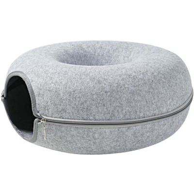 Lit pour Chat en Feutre Quatre Saisons Jouet Universel pour Chat Lit pour Chat en Donut Conception Durable à Double Fonction Lit Tunnel pour Chat résistant aux Rayures pour Chats Lapin Petits Animaux 50cm-S gris clair