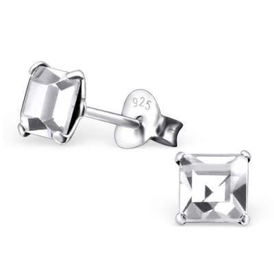 Aramat Jewels | Oorbellen | Zilveren Kristallen Oorstekers Vierkant – 925 Zilver Geometrisch | 6mm / Transparant | | | Zilver | Kinderen, Volwassenen | Verkleurd niet