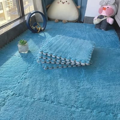 Interlocking Foam Carpet Tegels 30x30cm - Pluche Puzzelvloer Mat voor Woonkamer en Slaapkamer - 10/20 Stuks in Blauw, Duurzaam en Comfortabel