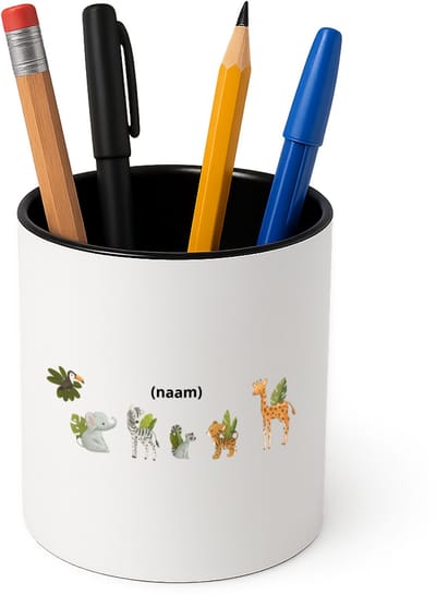 Hacebo® - Dieren met eigen naam Pennenbakje - Dierentuin - dieren liefhebbers - pennenhouder - leuke cadeau voor iemand die van houdt van dieren - verjaardagscadeau - kado - gift - Pennenbakje zwart