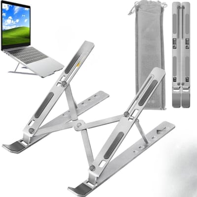 Famanu – Inklapbare laptopstandaard van aluminium - in hoogte verstelbare bureauhouder met ventilatie - geschikt voor thuis - kantoor en onderweg