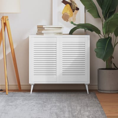vidaXL - Kastdeuren - met - lamellen - 2 - st - 61,5x39,4 - cm - grenenhout - wit