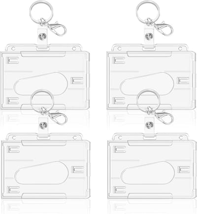 Transparante badgehouder set van 4 stuks voor kantoor, school, ID-badges en creditcards - Horizontaal ontwerp voor optimale bescherming