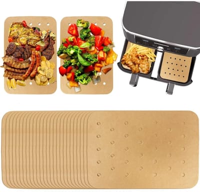 Daity 100 stuks - Airfryerpapier, Airfryervoering, bakpapier, antiaanbak geperforeerde Airfryer-accessoires (20,5*14 cm)