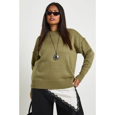 boohoo Dames Plus Zichtbare Naad Gebreide Trui | Olive | Maat: 28