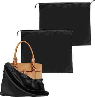 Tote Dust Bag Set van 2 Stuks van Zijde - Opbergtas met Trekkoord voor Portemonnees, Schoenen en Laarzen - 50x40 cm (Zwart)