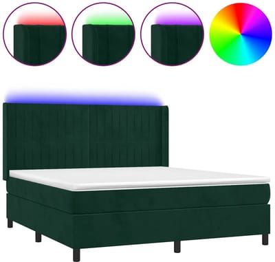 vidaXL - Boxspring - met - matras - en - LED - fluweel - donkergroen - 160x200 - cm