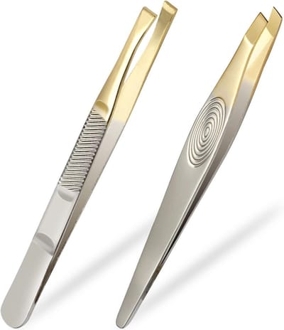 Pincetten Set - Wenkbrauw Pincet - Precisie Haren Verwijderen - Roestvrij Staal - 2 Stuks 87 mm - Goud