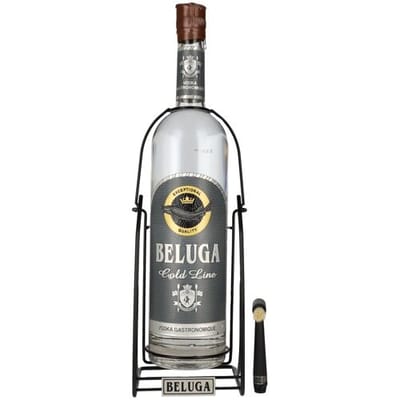 Beluga Wodka Beluga Gold Line Vodka Montenegro 40% Vol. 3l in geschenkverpakking met Schwenkständer en Pinsel