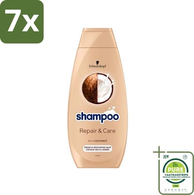 7 x Schwarzkopf - Shampoo Repair & Care - Herstelt Beschadigd Haar - 400 ml - Grootverpakking - Herstel Beschadigd Haar - Droog Haar - Gespleten Haarpunten - Pluis - Kokos Extract