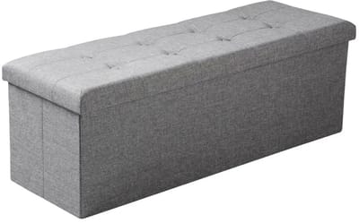NaevaMi Opbergbank - Opbergpoef - Opbergbox - Opbergbak - Dekenkist - Ottomaanse Zitbank - Voor Woonkamer of Slaapkamer - Opbergbak met Deksel - Bank met Opslagruimte - Hocker - 110x37.5x38cm - Velvet - Licht Grijs
